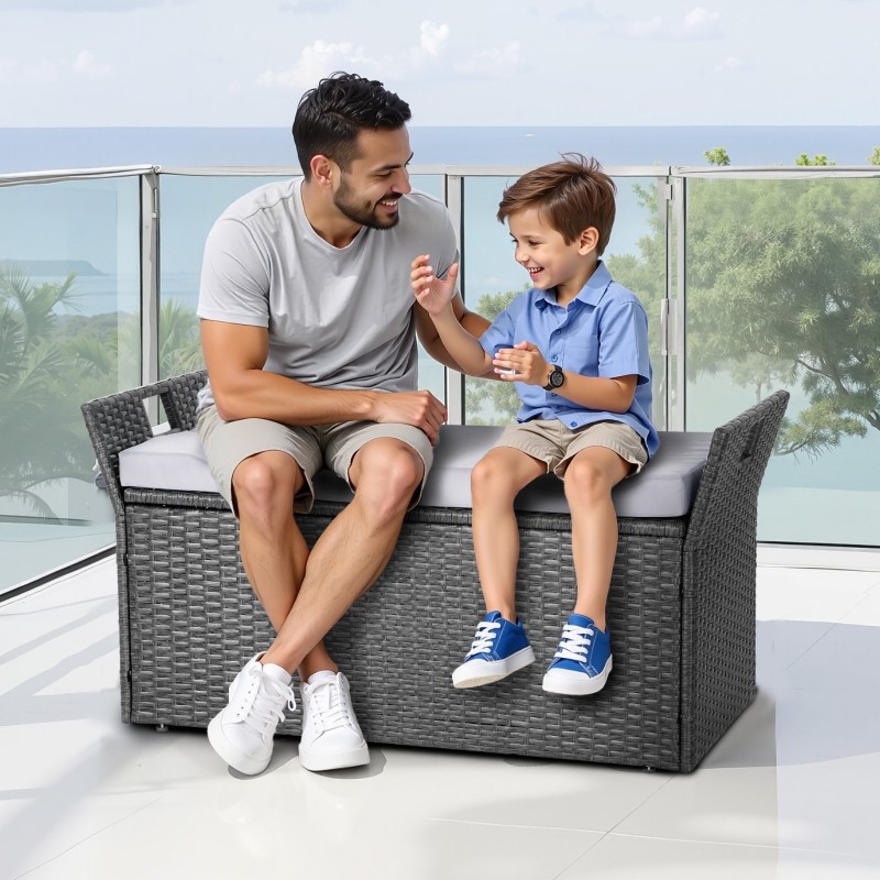 Ulkosäilytyspenkki muovirottinki seosteräsrunko 104 x 45 x 52 cm kahdelle