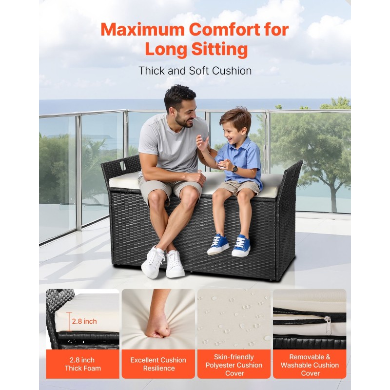 Ulkosäilytyspenkki PE-rottinki Q235-seosteräs 340 l kahdelle vaaleanharmaa