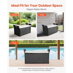 Ulkosäilytyspenkki PE-rottinki Q235-seosteräs 340 l kahdelle vaaleanharmaa