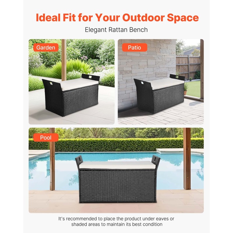 Ulkosäilytyspenkki PE-rottinki Q235-seosteräs 340 l kahdelle vaaleanharmaa