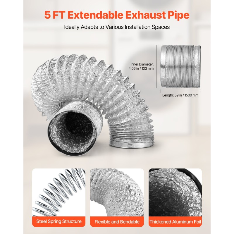 Kuivausrummun poistoputkisarja PP-vesisäiliö alumiinikanava 1500 mm 101,6 mm sisäkäyttöön
