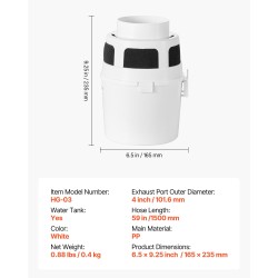 Kuivausrummun poistoputkisarja PP-vesisäiliö alumiinikanava 1500 mm 101,6 mm sisäkäyttöön