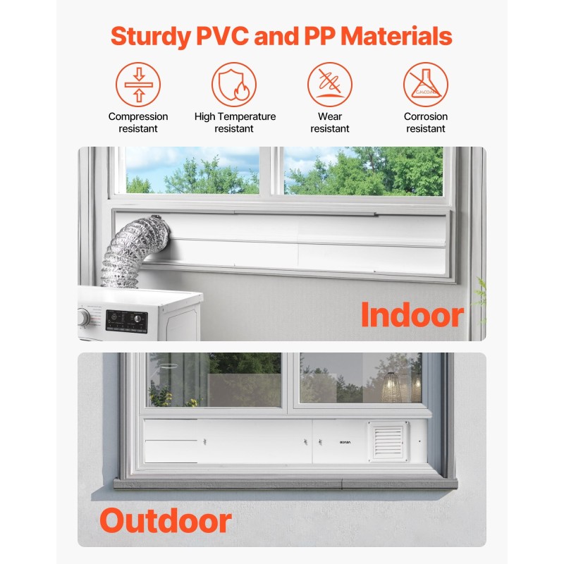 Kuivausrummun 4 tuuman poistoputken ikkunasarja liukuikkunoihin PVC ja PP säädettävä 430–1549 mm