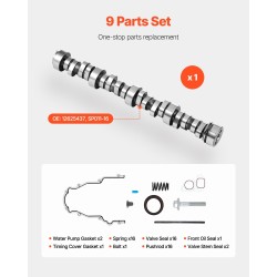 9-osainen nokka-akseli ja työntötankosarja harmaasta valuraudasta 1999–2013 GM Gen3/4 lava-autoihin LS 4.8–6.2L