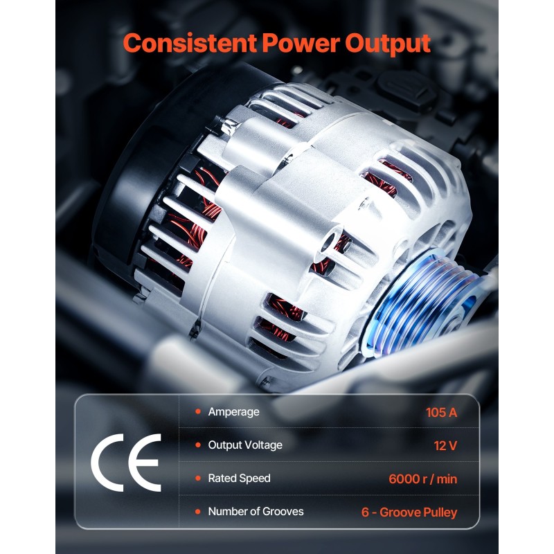 Auton laturi alumiinikotelolla ja puhtailla kuparikierukoilla nimellisvirta 105A yhteensopiva Cadillac Chevy GMC