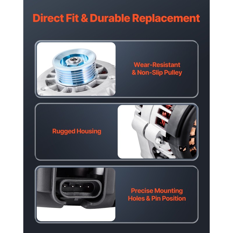 Auton laturi alumiinikotelolla ja puhtailla kuparikierukoilla nimellisvirta 105A yhteensopiva Cadillac Chevy GMC
