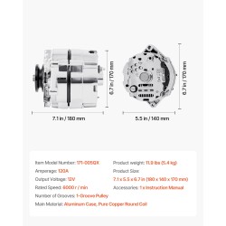 Autolaturi autoon 120 ampeeria alumiinikotelolla puhdas kuparikäämi