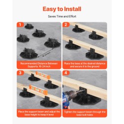 Raskaan käytön terassijalkasarja PP-muovi säädettävä 30–60 mm 12 kpl musta