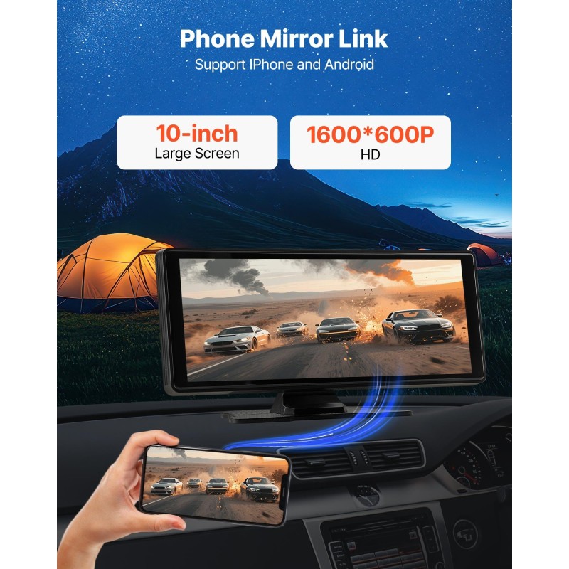 10-tuumainen HD-kosketusnäyttö autoon langaton CarPlay Android Auto Bluetoothilla