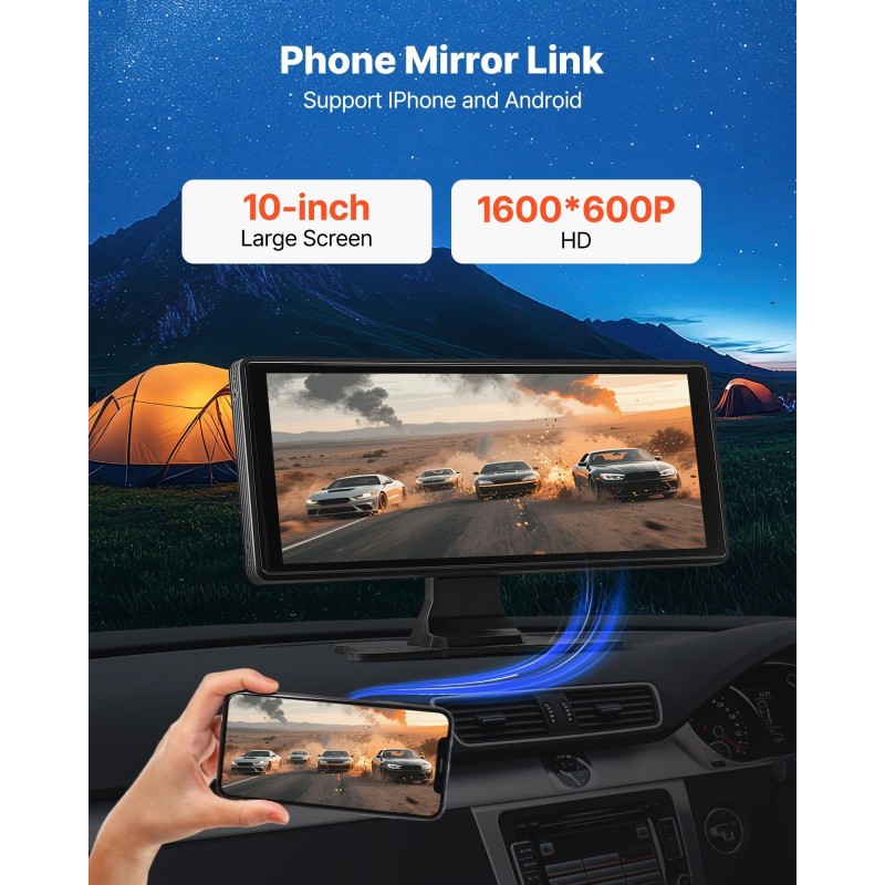 Langaton autostereo 10 tuumaa ABS Apple CarPlay Android Auto etu- ja peruutuskamerat