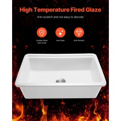 Keittiöallas tulenkestävästä savesta 84 cm syvä maatilatyylinen valkoinen kaksinkertainen lasitepinta