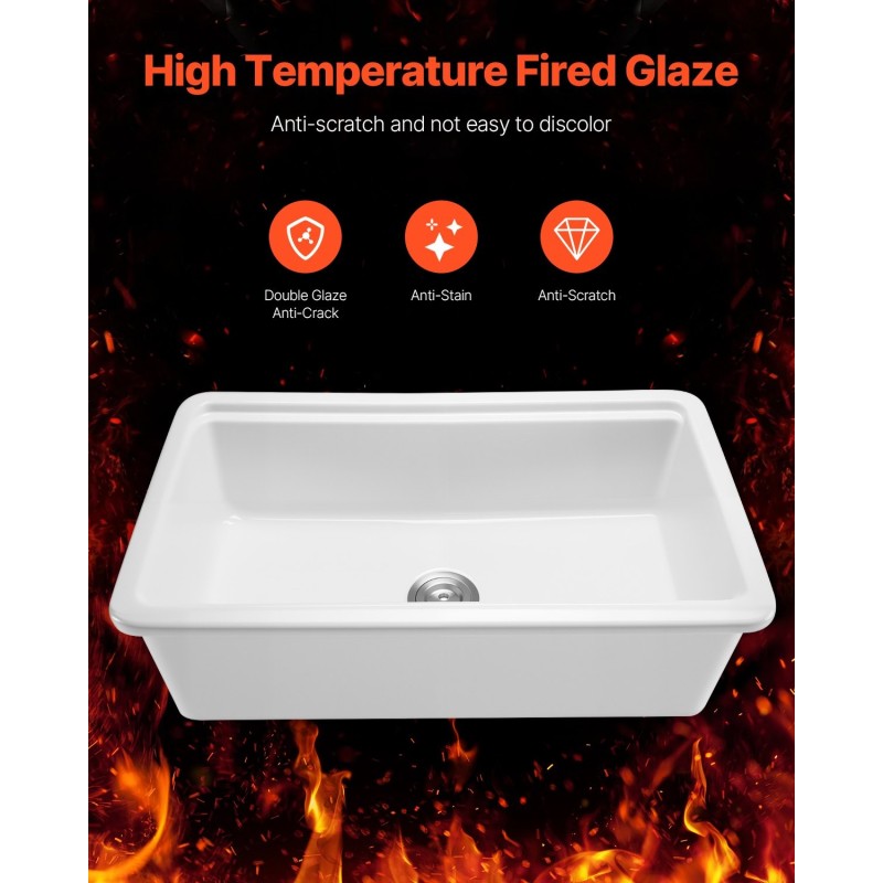 Keittiöallas tulenkestävästä savesta 84 cm syvä maatilatyylinen valkoinen kaksinkertainen lasitepinta