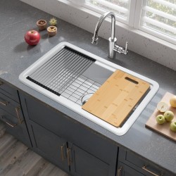 Keittiöallas tulenkestävästä savesta 84 cm syvä maatilatyylinen valkoinen kaksinkertainen lasitepinta