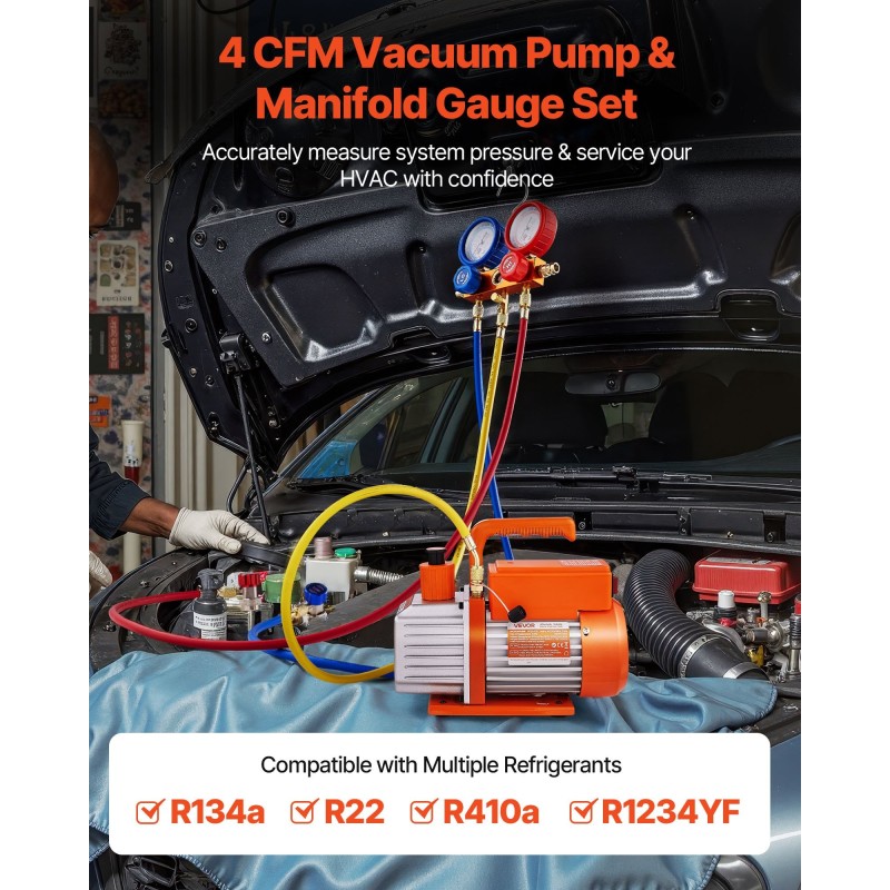 AC-vakuumipumppu 115 L/min yksivaiheinen pyörösiipi monimittarisarjalla vuototunnistimella kantolaukulla