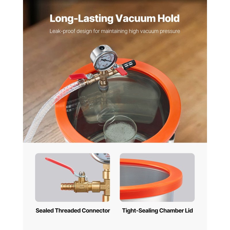 Tyhjiökammio ja yksivaiheinen tyhjiöpumppu ruostumatonta terästä 11.36 litraa