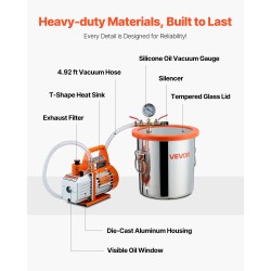 Tyhjiökammio ja yksivaiheinen tyhjiöpumppu ruostumatonta terästä 11.36 litraa