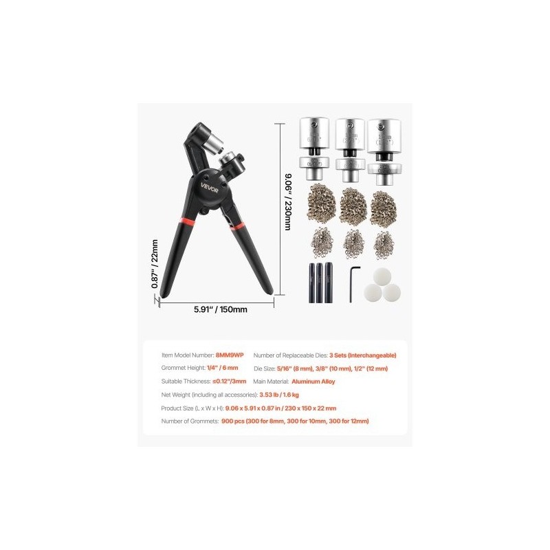 Purjerenkaiden työkalusarja alumiiniseos yhdeksänsataa purjerengasta kolmessa koossa