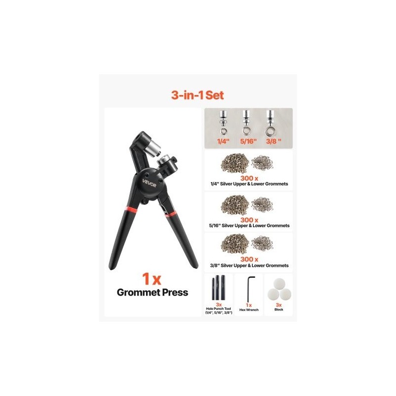 Purjerenkassarja 900 kpl metallisia 6 8 10 mm alumiinipihdit rei'itin ja alusta
