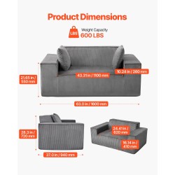 Kaksipaikkainen vakosamettisohva leveys 160 senttimetriä harmaa taskujousitus ilman kokoamista