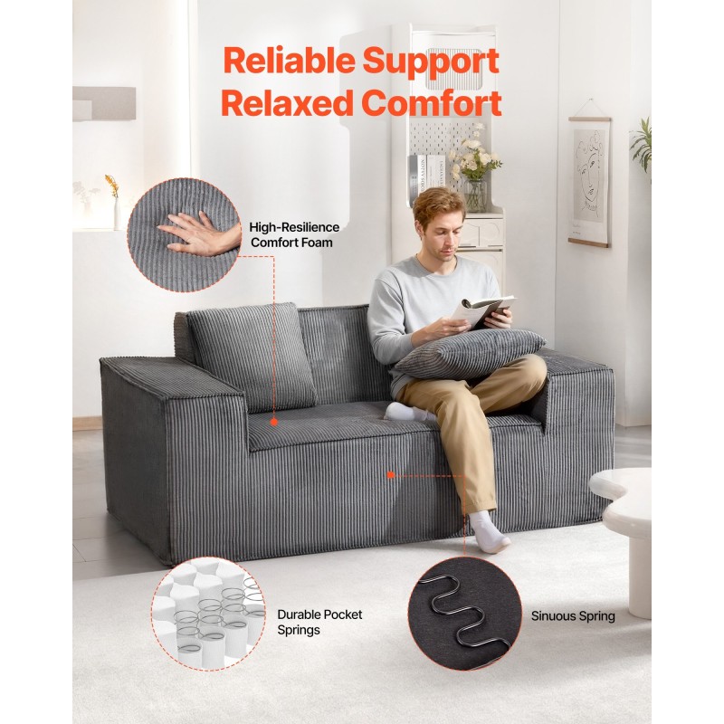 Kaksipaikkainen vakosamettisohva leveys 160 senttimetriä harmaa taskujousitus ilman kokoamista