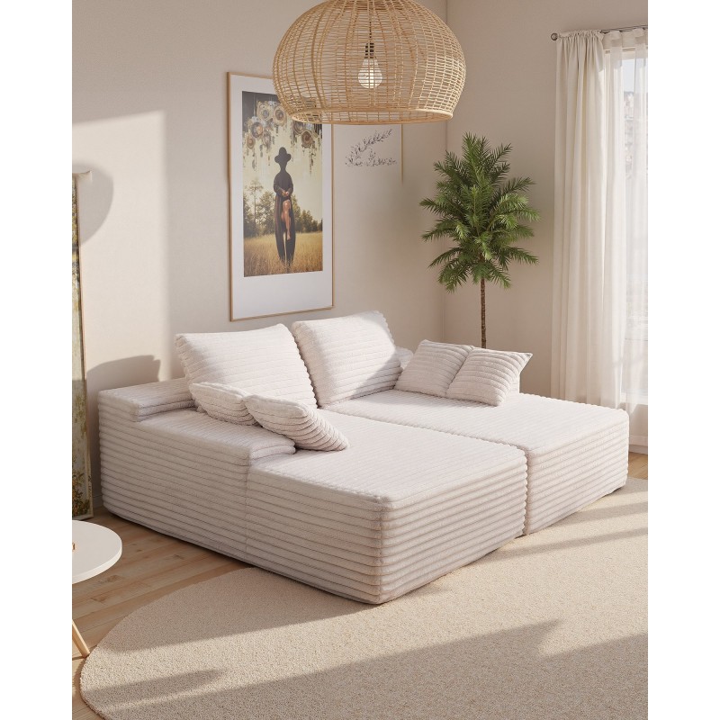Divaanisohva vakosamettinen modulaarinen 2100 mm leveä kaksipaikkainen beige