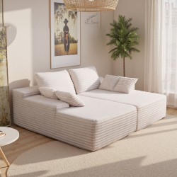 Divaanisohva vakosamettinen modulaarinen 2100 mm leveä kaksipaikkainen beige