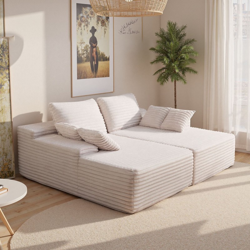 Divaanisohva vakosamettinen modulaarinen 2100 mm leveä kaksipaikkainen beige