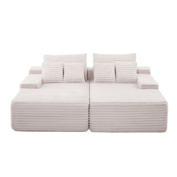 Divaanisohva vakosamettinen modulaarinen 2100 mm leveä kaksipaikkainen beige