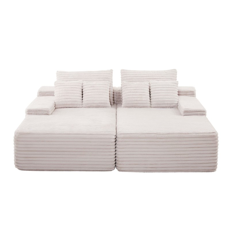 Divaanisohva vakosamettinen modulaarinen 2100 mm leveä kaksipaikkainen beige