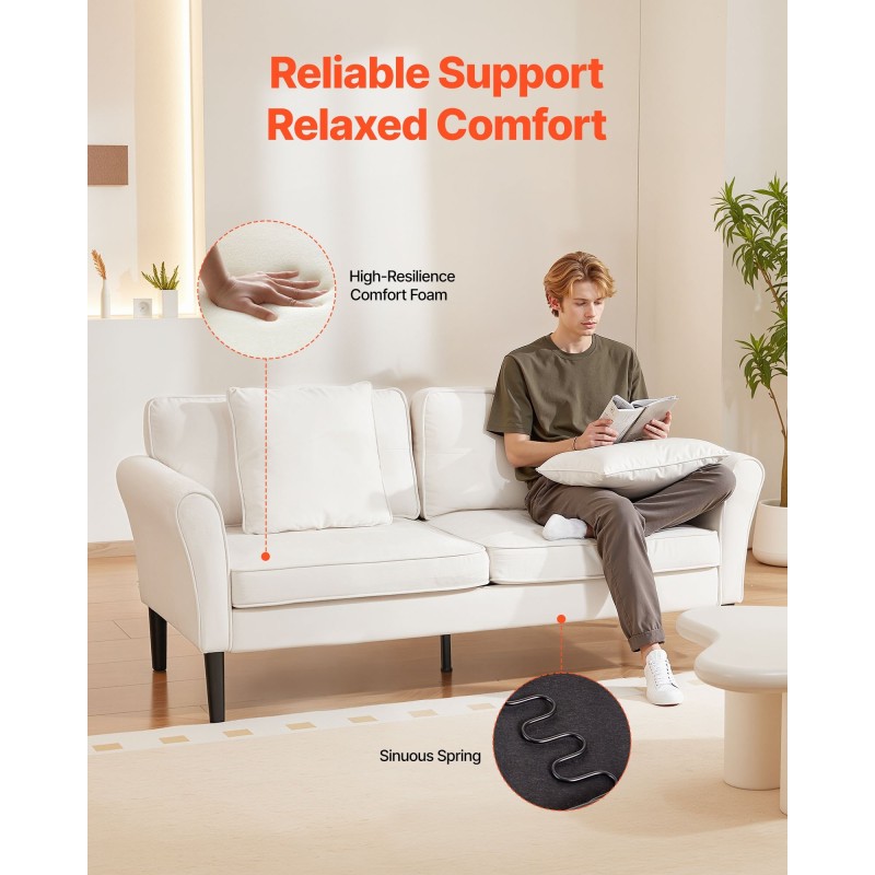 kaksipaikkainen samettisohva valkoinen kompakti tukevarunkoinen pieniin asuntoihin