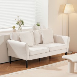 kaksipaikkainen samettisohva valkoinen kompakti tukevarunkoinen pieniin asuntoihin