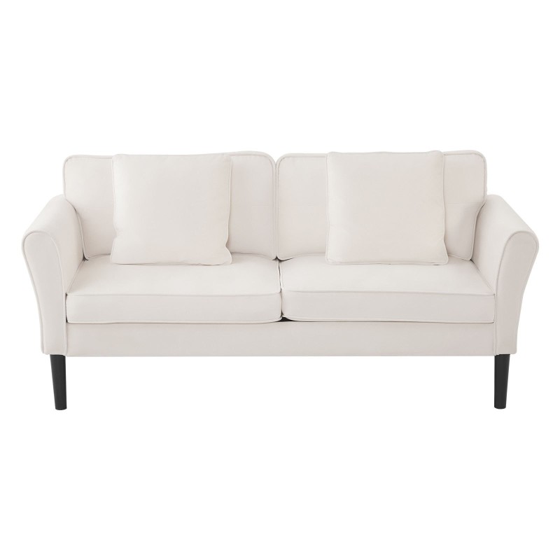 kaksipaikkainen samettisohva valkoinen kompakti tukevarunkoinen pieniin asuntoihin