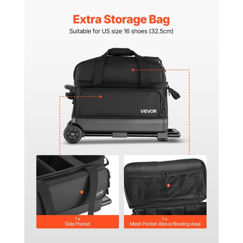 Keilapallolaukku 600D Oxford-kangas kahdelle pallolle rullilla teleskooppikahvalla kenkälokerolla