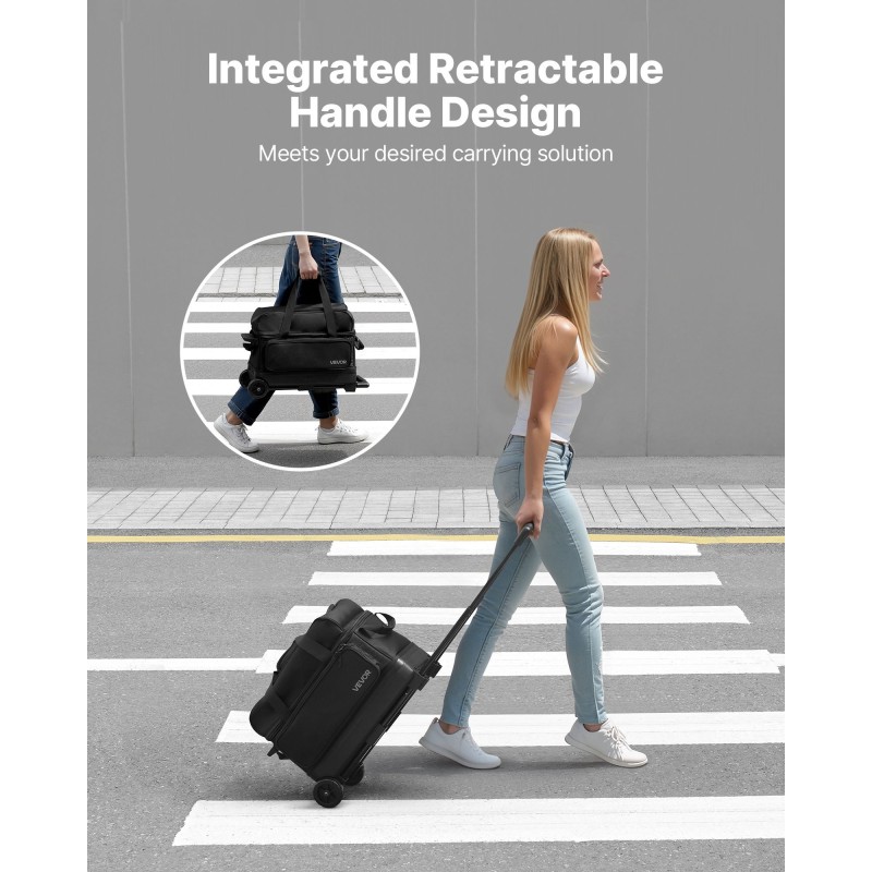 Keilapallolaukku 600D Oxford-kangas kahdelle pallolle rullilla teleskooppikahvalla kenkälokerolla