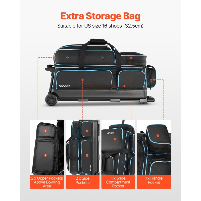 Keilapallolaukku 3 pallolle 600D Oxford PVC-vesitiivis pyörillä kenkäosastolla