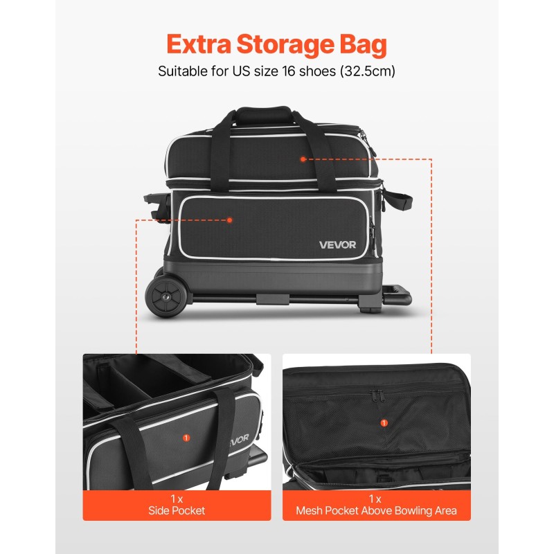 Keilalaukku kahdelle pallolle 600D Oxford-kangas PVC-pinnoitteella erillisellä kenkäosastolla pyörillä teleskooppikahvalla