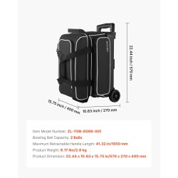 Keilalaukku kahdelle pallolle 600D Oxford-kangas PVC-pinnoitteella erillisellä kenkäosastolla pyörillä teleskooppikahvalla