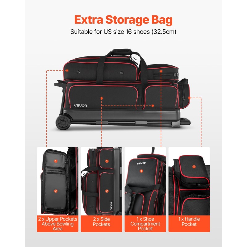 Keilapallolaukku 600D-kangas PVC-vesitiivis pinnoite 3 pallolle erillisellä kenkäosastolla teleskooppikahvalla pyörillä