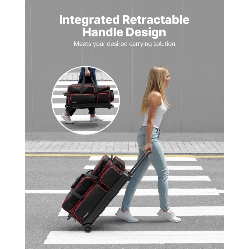 Keilapallolaukku 600D-kangas PVC-vesitiivis pinnoite 3 pallolle erillisellä kenkäosastolla teleskooppikahvalla pyörillä