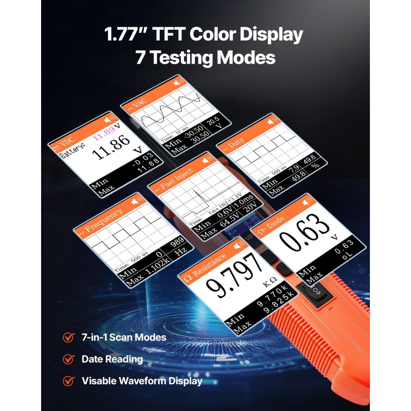 Auton virtapiiritesteri fosforipronssinen mittapää 7 testitilaa 6 m johto
