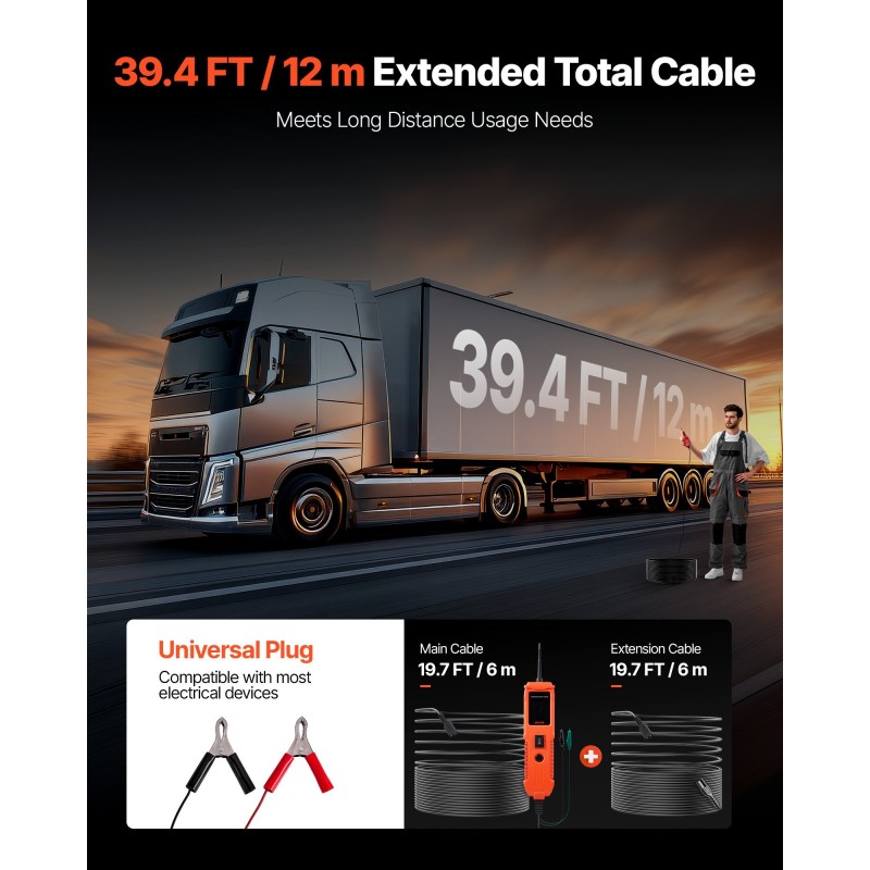 Ajoneuvojen virtapiiritesteri 5 testitilaa TFT värinäyttö fosforipronssikoetin ABS-kuori 6 m jatkokaapeli