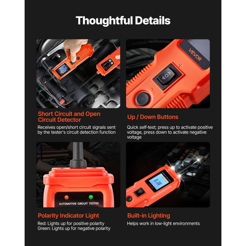 Ajoneuvojen virtapiiritesteri 5 testitilaa TFT värinäyttö fosforipronssikoetin ABS-kuori 6 m jatkokaapeli