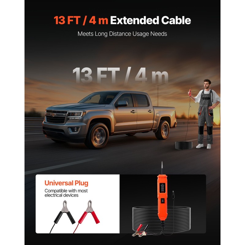 Ajoneuvojen piirientesteri ABS-kuorinen 6–36 V DC 4 m kaapelilla LED-näytöllä