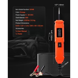 Ajoneuvojen piirientesteri ABS-kuorinen 6–36 V DC 4 m kaapelilla LED-näytöllä