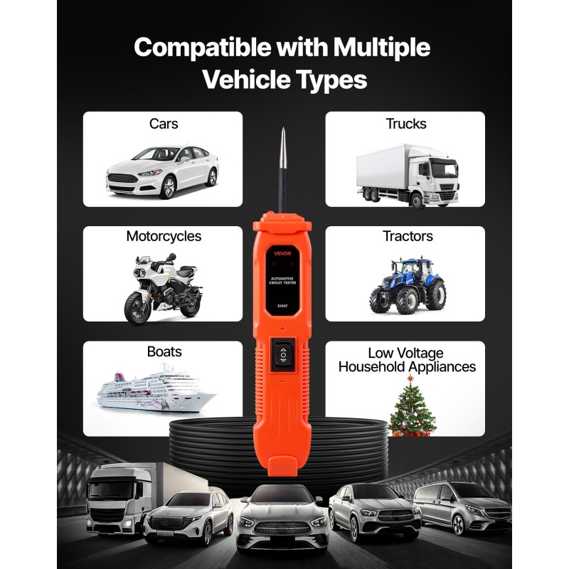 Ajoneuvojen virtapiiritesteri ammattikäyttöön ABS-kuori 6–36 V 4 m kaapeli