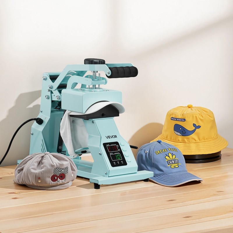 Hattupainokone HTV- ja sublimaatioille 4 vaihdettavaa hattualustaa digitaalinen lämpö- ja ajan säätö