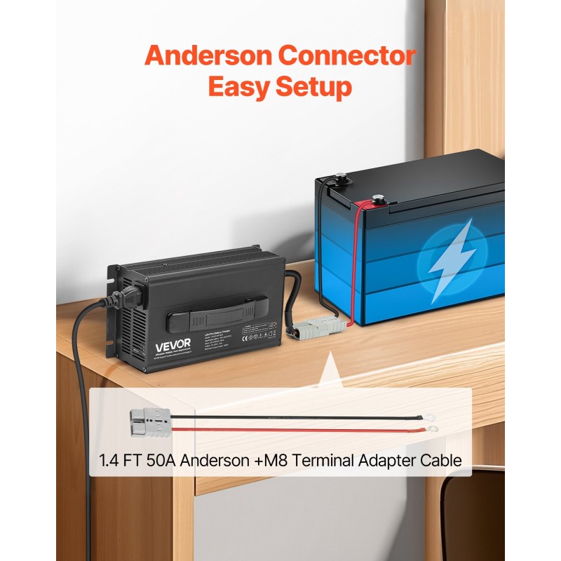 24V 20A LiFePO4 akkulaturi alumiiniseosrunko Anderson-liitin M8-napaliitin