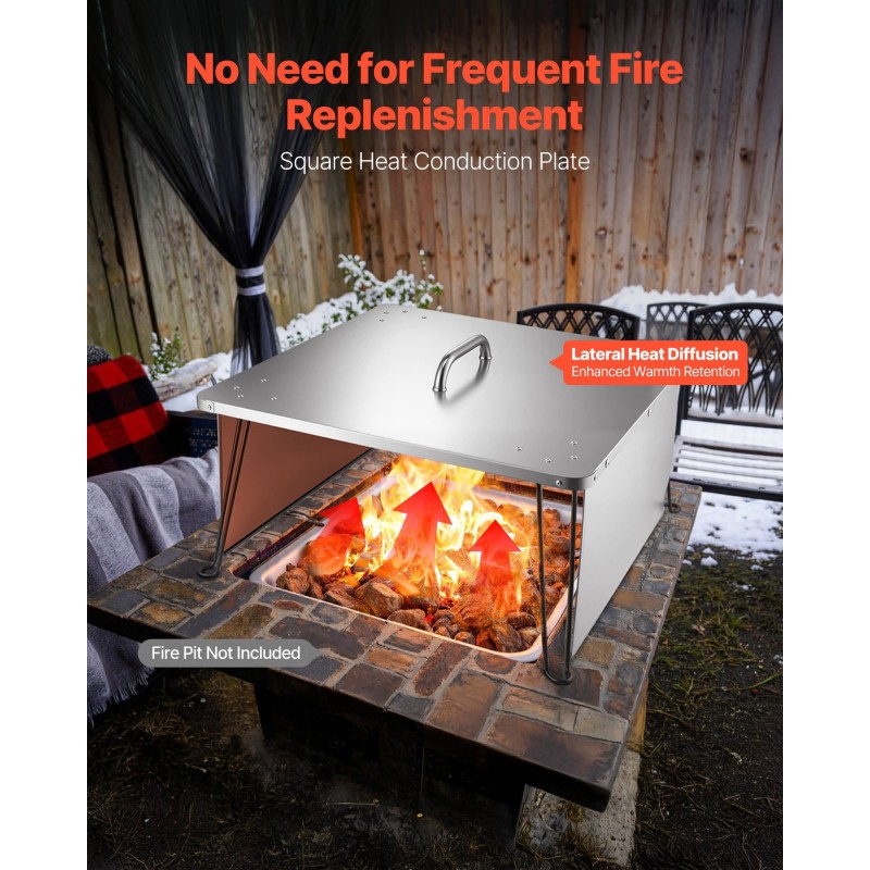 Tulisijan lämpösuoja neliö 430 ruostumatonta terästä 645x645 mm taittuvilla jaloilla