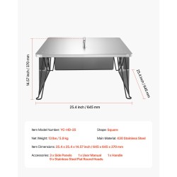 Tulisijan lämpösuoja neliö 430 ruostumatonta terästä 645x645 mm taittuvilla jaloilla