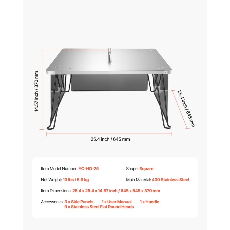 Tulisijan lämpösuoja neliö 430 ruostumatonta terästä 645x645 mm taittuvilla jaloilla